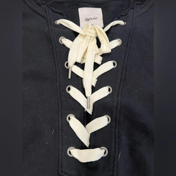 Aerie 
Lace up sweatshirt 
Black 
Size small 
Pit to pit 24”
Length 27” - Picture 5 of 8